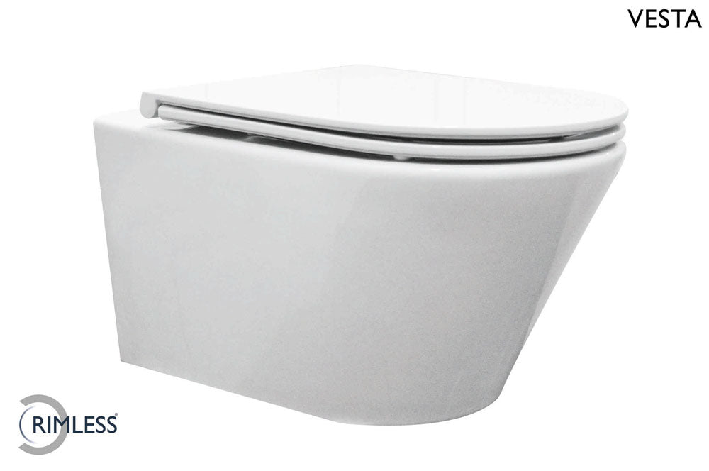 Wiesbaden Vesta wandcloset rimless met Flatline toiletzitting softclose en quick release glans wit