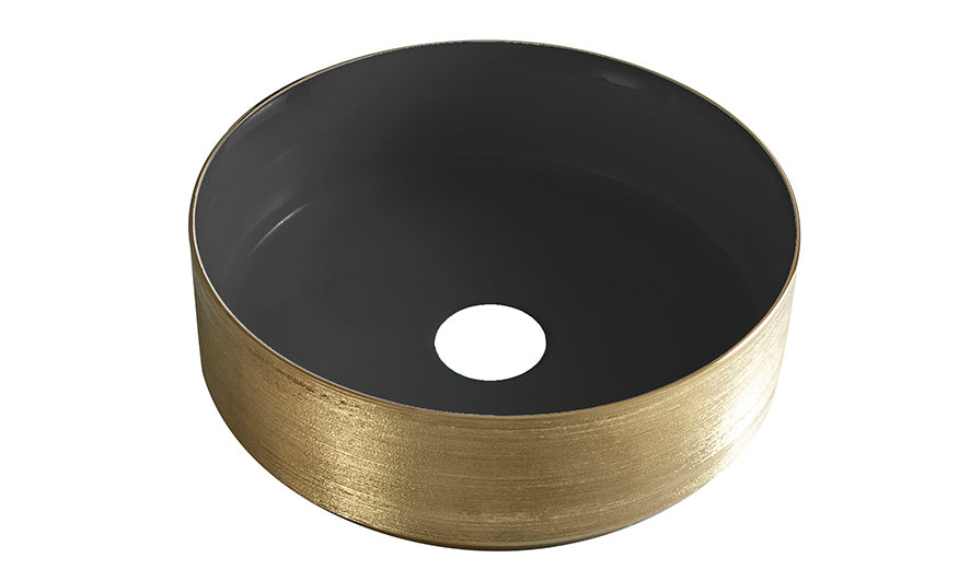 Mondri waskom rond 36 x 36 x 12 cm mat zwart/geborsteld goud – Wiesbaden – Mat Zwart – Waskom | Dealplein