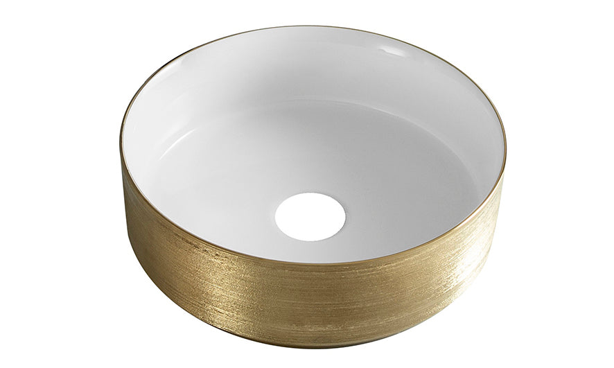 Mondri waskom rond 36 x 36 x 12 cm glans wit/geborsteld goud – Wiesbaden – Glans Wit – Waskom | Dealplein