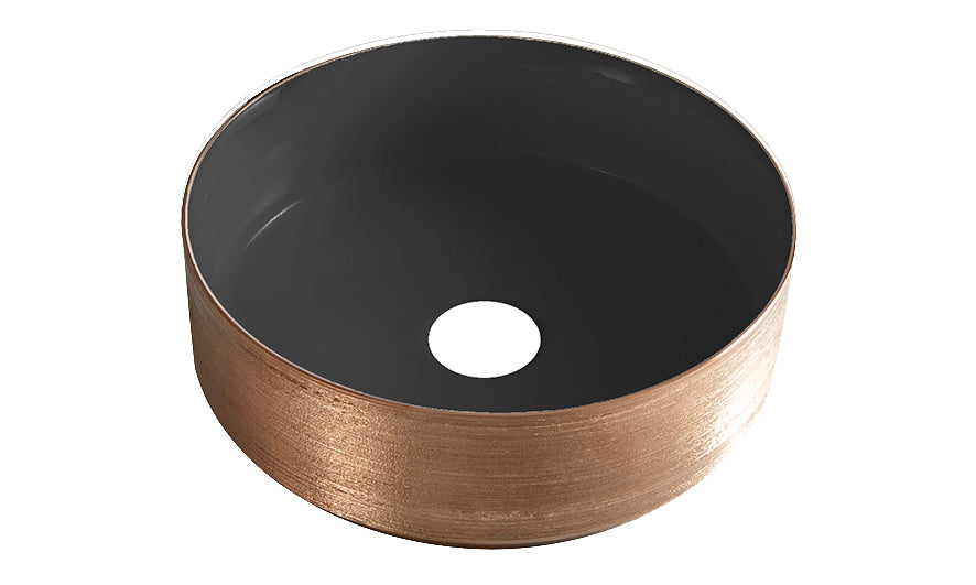 Mondri waskom rond 36 x 36 x 12 cm mat zwart/geborsteld brons koper – Wiesbaden – Mat Zwart – Waskom | Dealplein