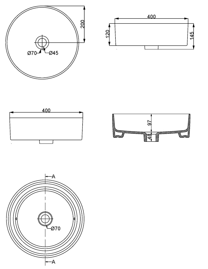 Link waskom rond 40 x 12 cm keramiek glans wit