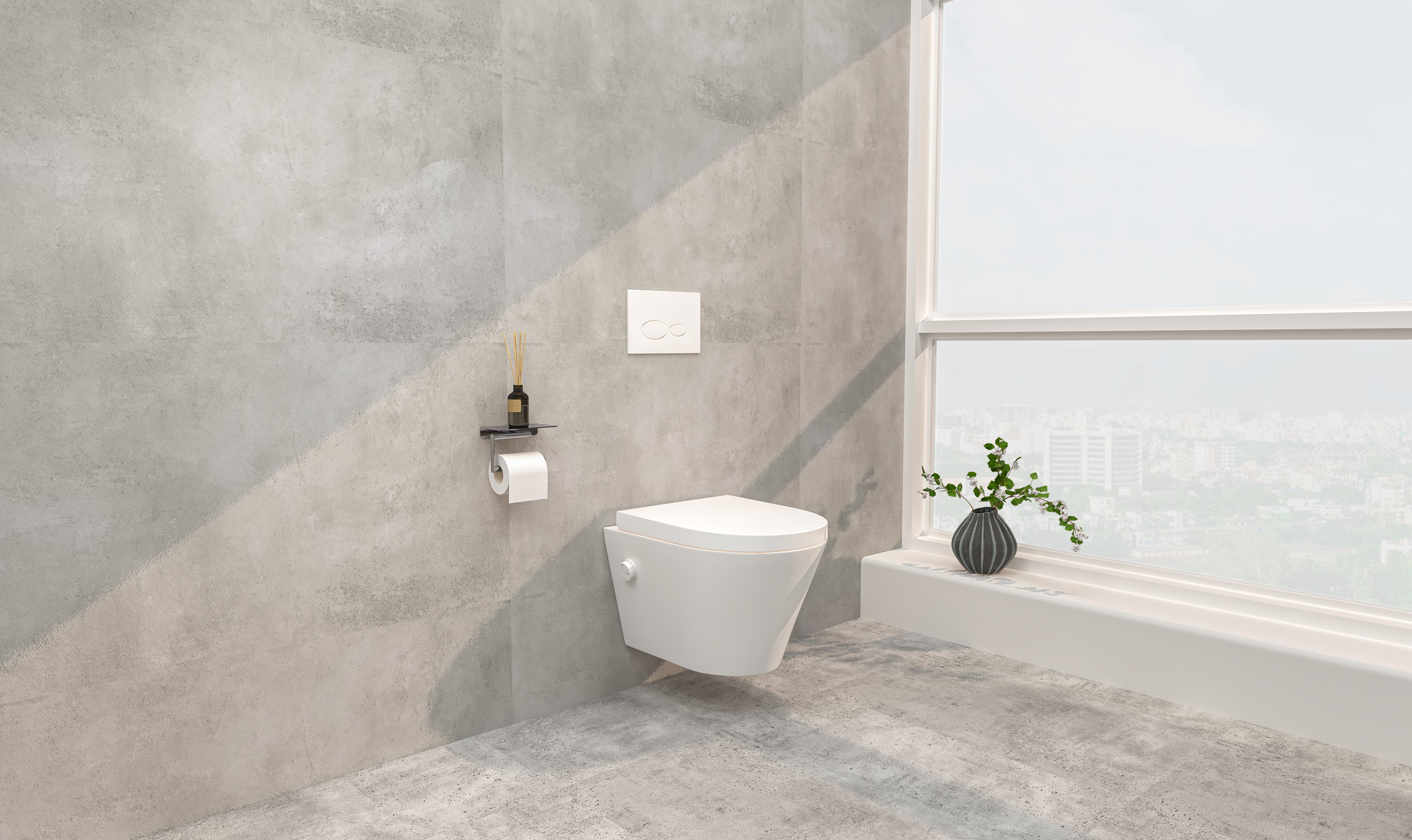 Wiesbaden Vesta wandcloset rimless met bidetkraan koud water met Vesta toiletzitting glans wit