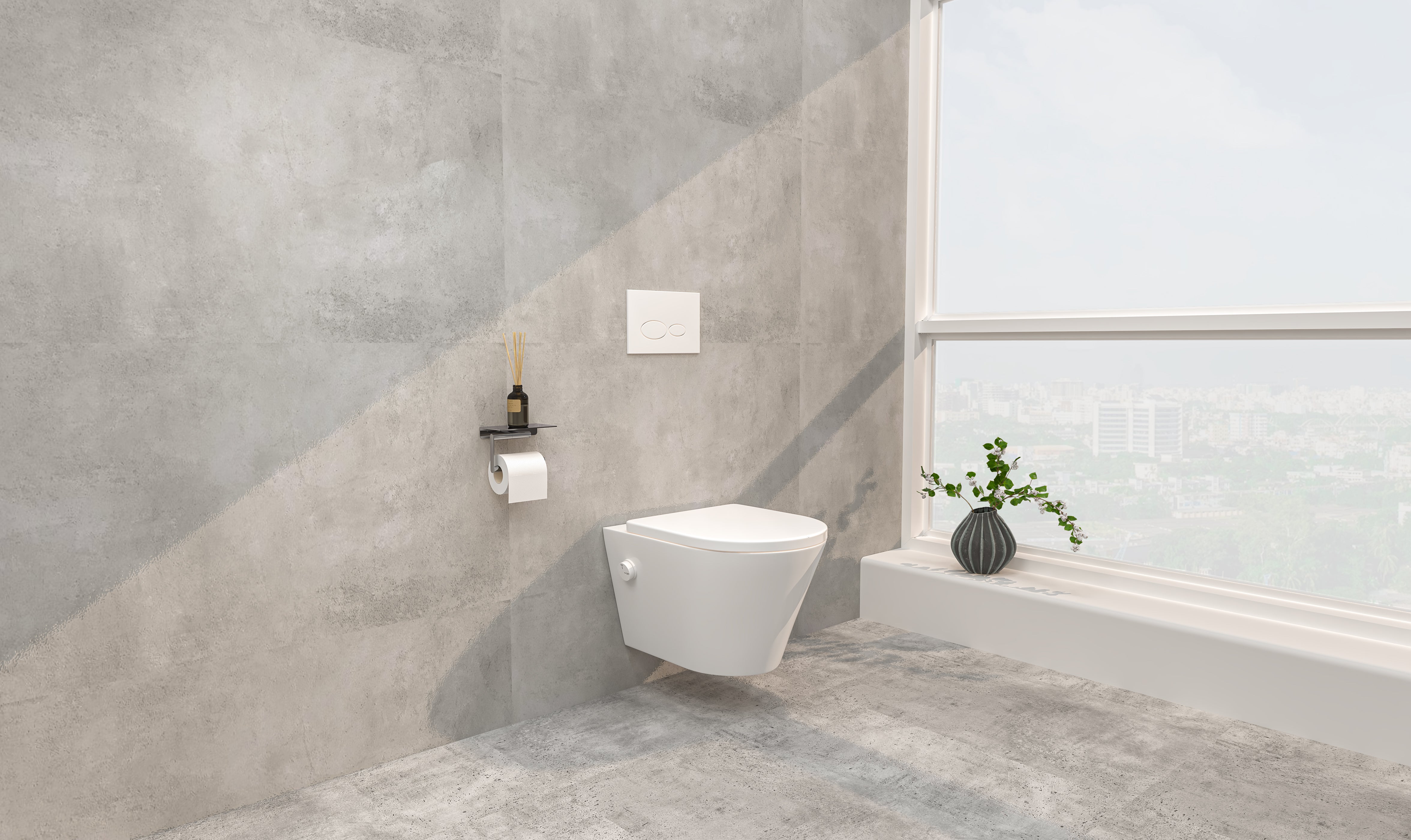Wiesbaden Vesta wandcloset rimless met bidetkraan koud water met Shade slim toiletzitting glans wit