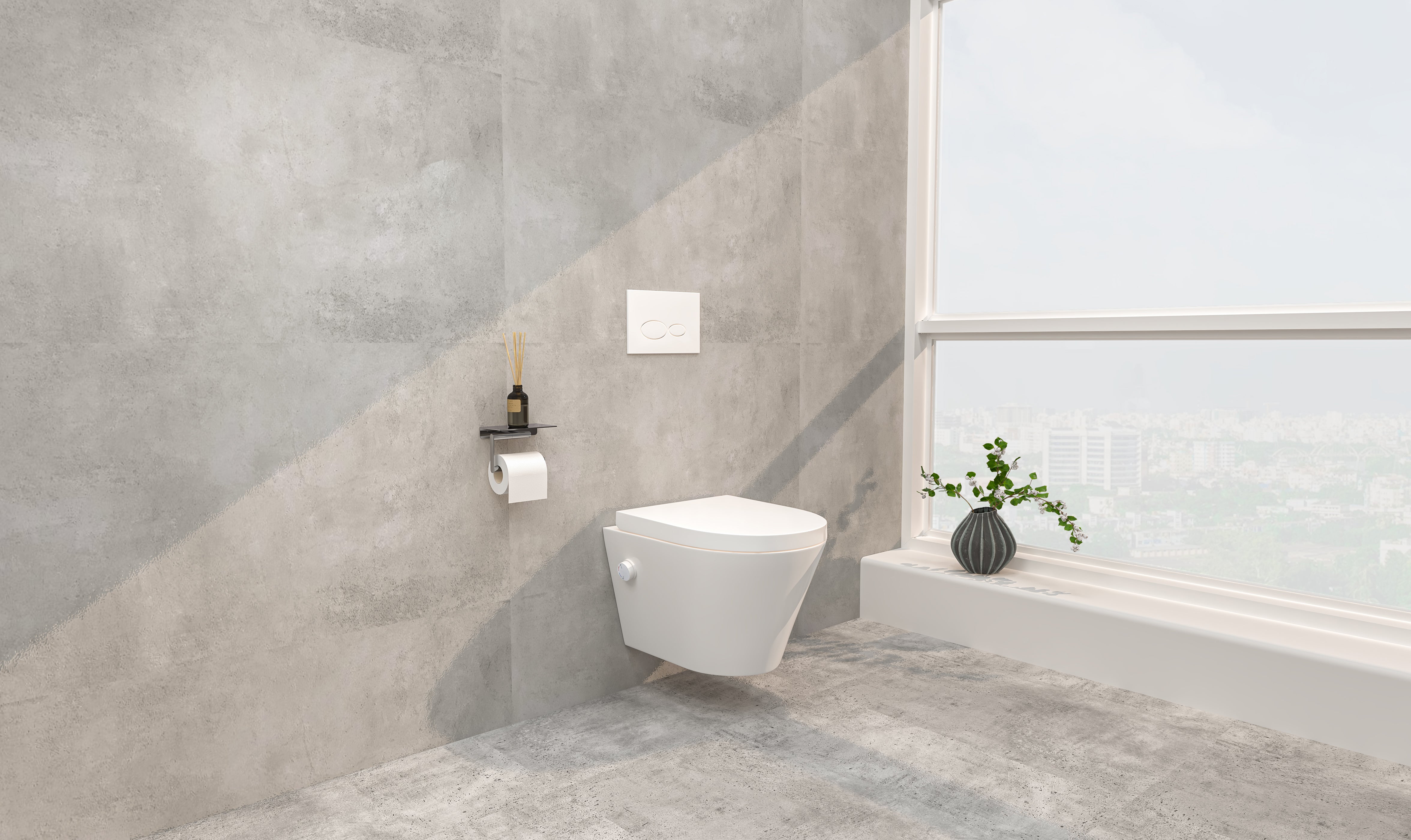 Wiesbaden Vesta wandcloset rimless met bidetkraan warm koud water met Vesta toiletzitting glans wit