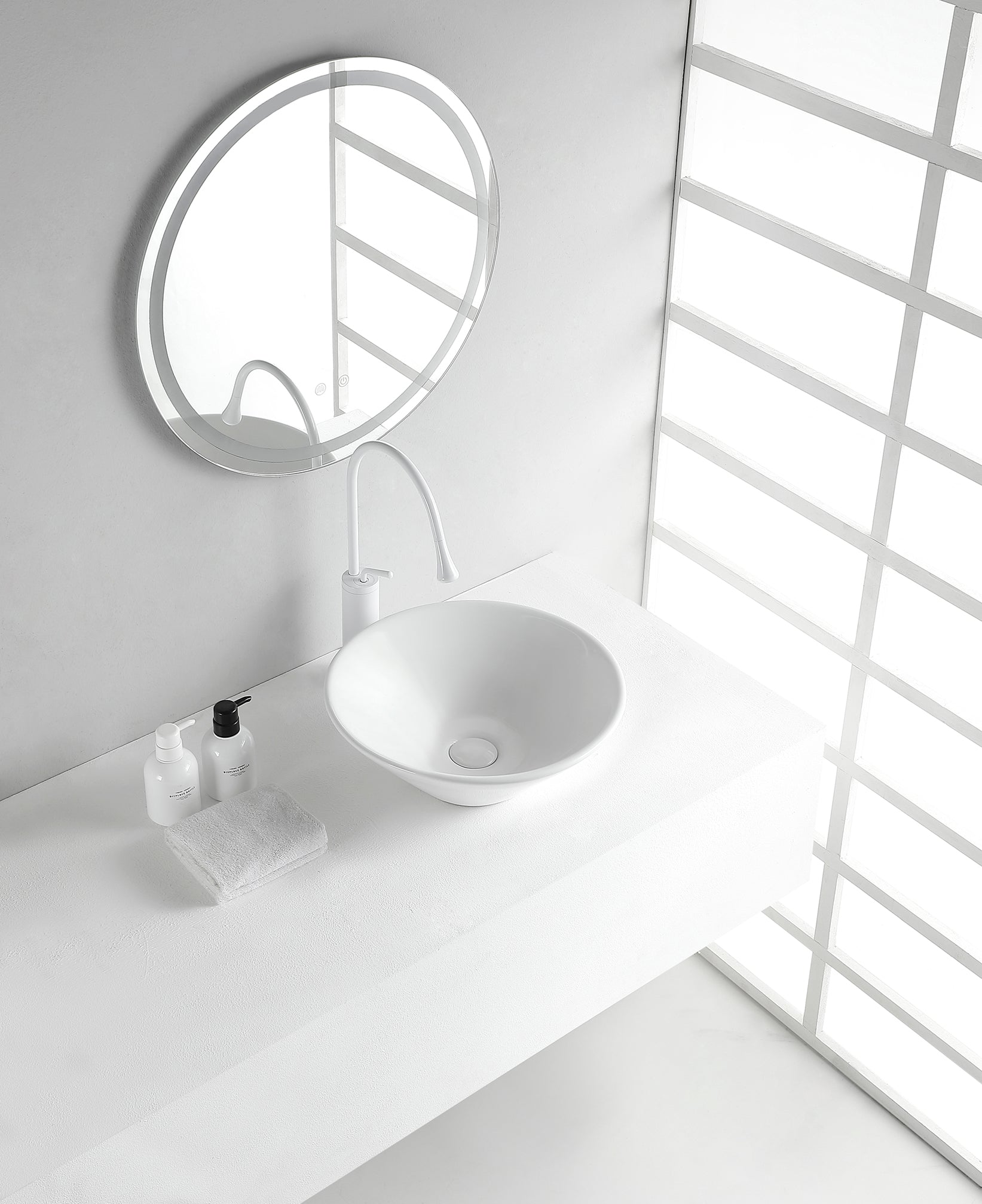 Circle waskom rond 42 x 15 cm keramiek glans wit – Wiesbaden – Glans Wit – Waskommen | Dealplein