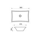 Maattekening – Scala waskom rechthoekig 56 x 37 x 10,5 cm keramiek glans wit