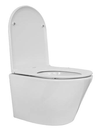 Wiesbaden Vesta junior wandcloset rimless verkort met Flatline toiletzitting softclose en quick release glans wit