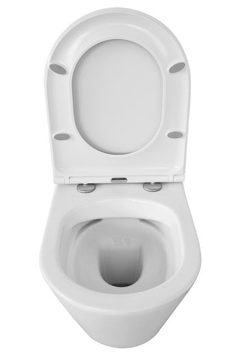 Wiesbaden Vesta junior wandcloset rimless verkort met Flatline toiletzitting softclose en quick release glans wit