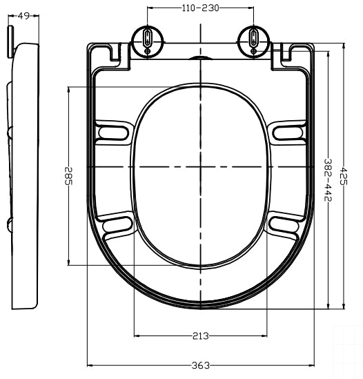 Vesta Junior toiletzitting softclose en quick release glans wit - maattekening