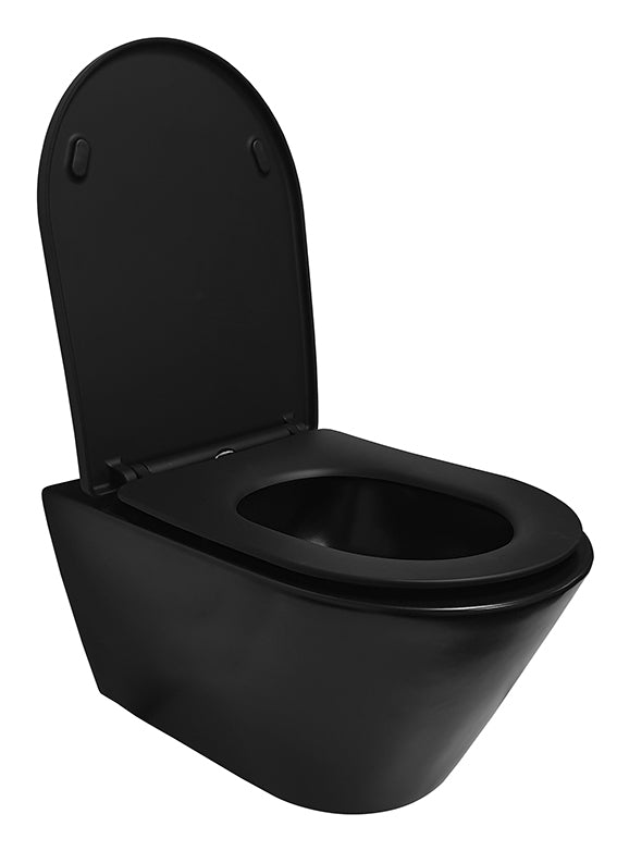 Wiesbaden Stereo wandcloset rimless met Shade slim toiletzitting softclose en quick release mat zwart