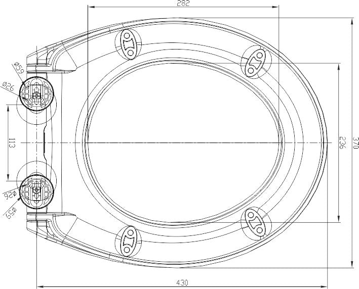 Maattekening Trevi wandcloset rimless met Ultimo 3.0 toiletzitting softclose en quick release glans wit