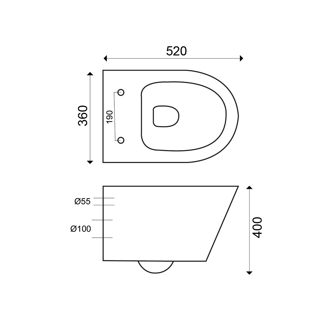 Maattekening Wiesbaden Vesta wandcloset met Vesta toiletzitting softclose en quick release glans wit