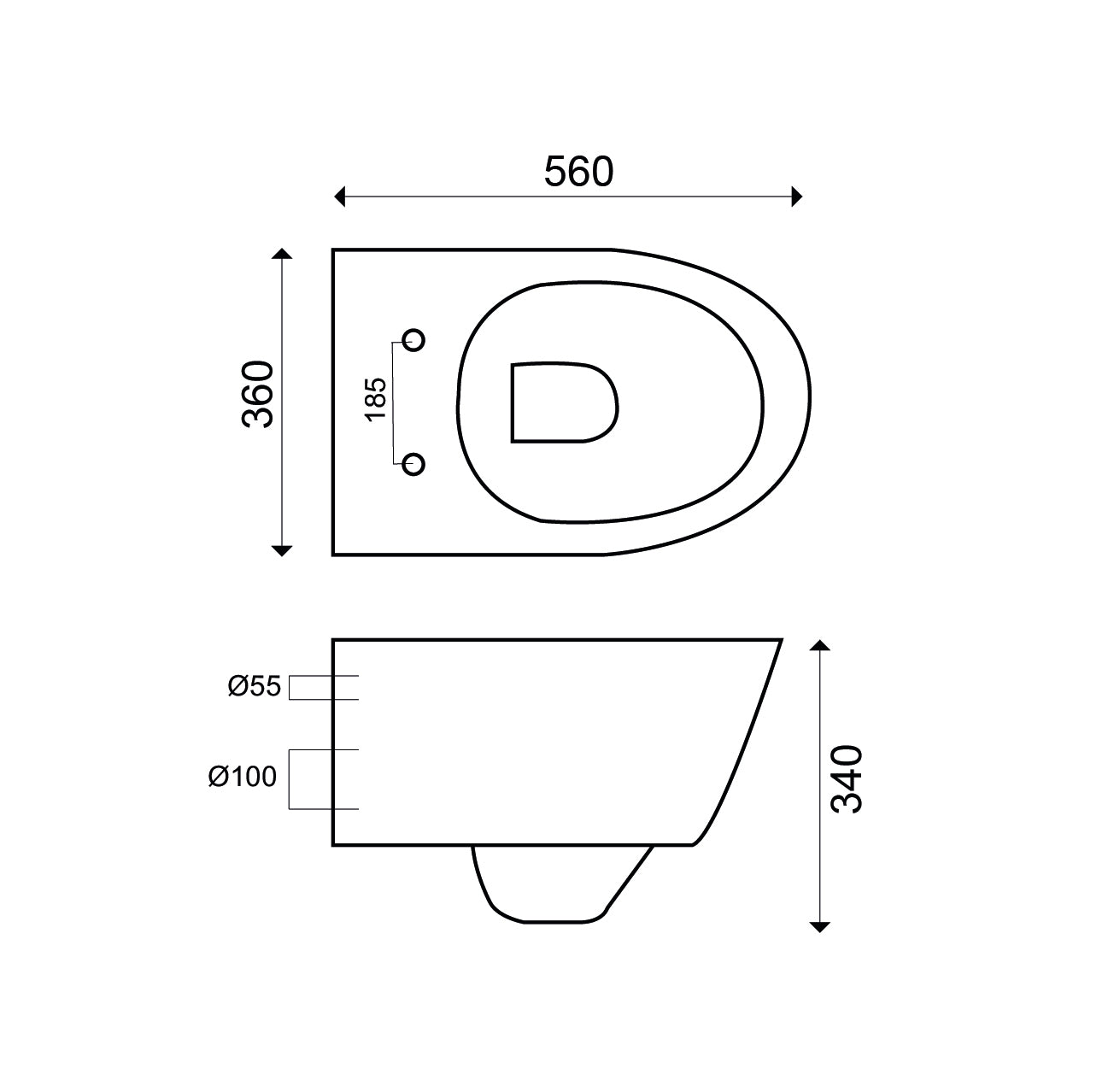 Maattekening Metro wandcloset met toiletzitting softclose en quick release glans wit