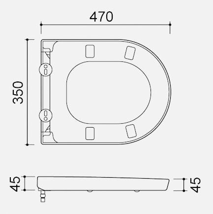 Maattekening Metro toiletzitting softclose en quick release glans wit