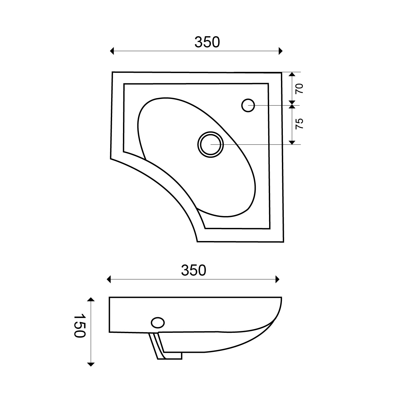 Maattekening One-Pack Trevi hoekfontein compleet wit