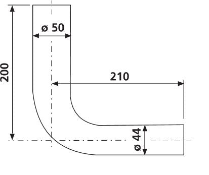 Maattekening Valpijp 44/50 voor laaghangend reservoir