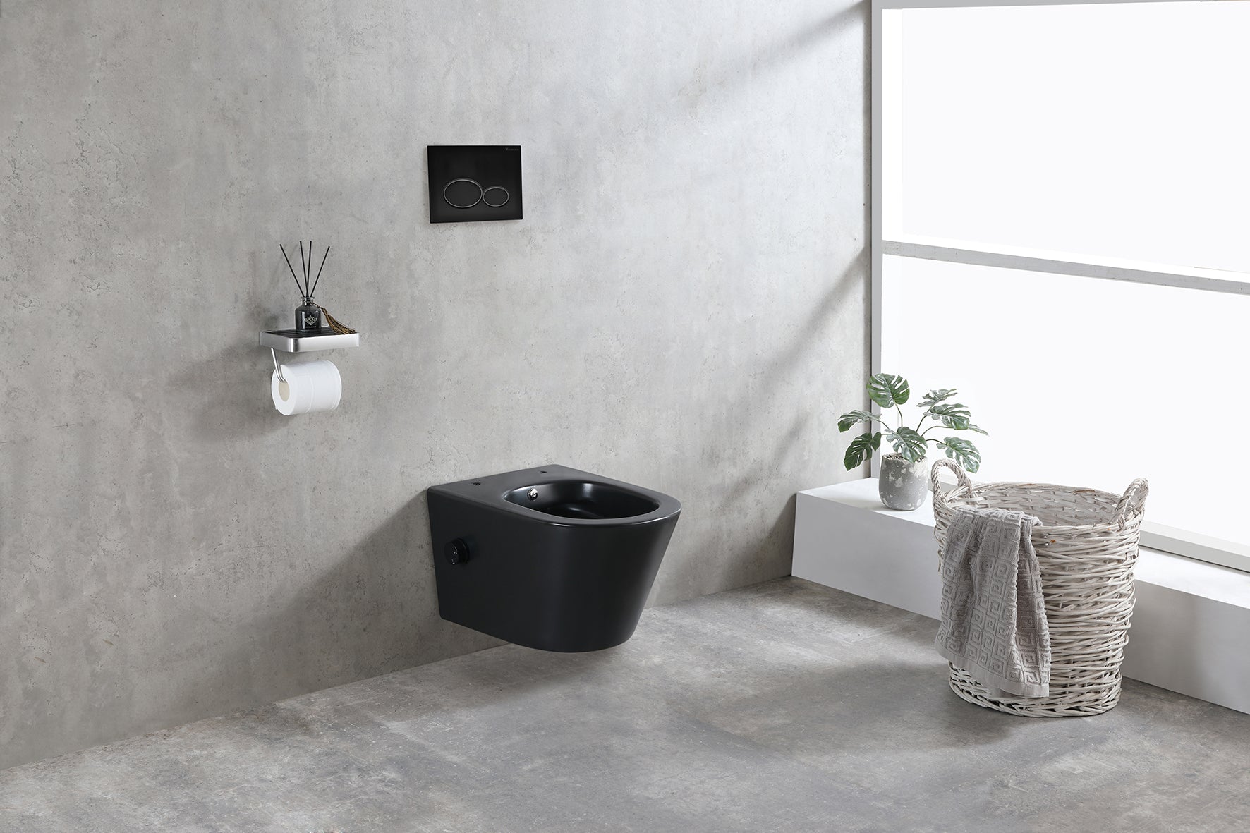 Wiesbaden Vesta wandcloset rimless met bidetkraan koud water mat zwart