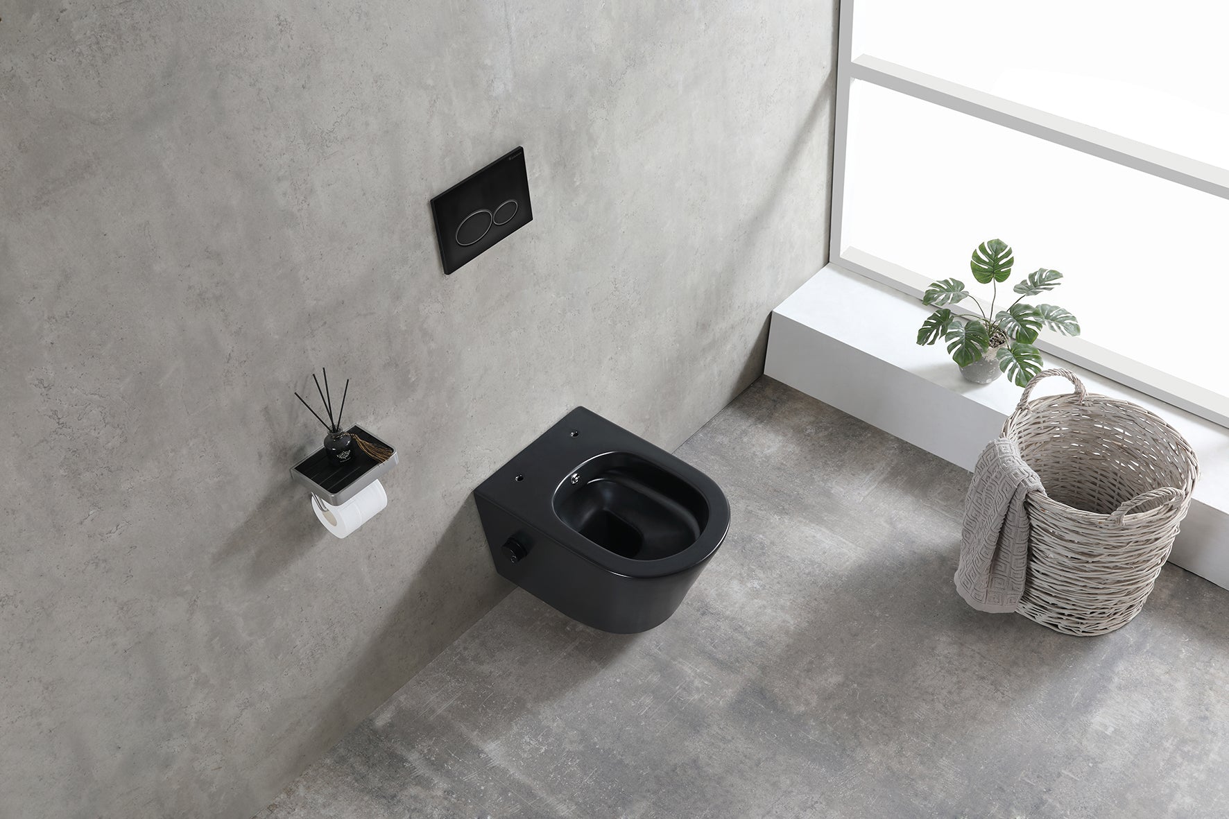 Wiesbaden Vesta wandcloset rimless met bidetkraan koud water mat zwart