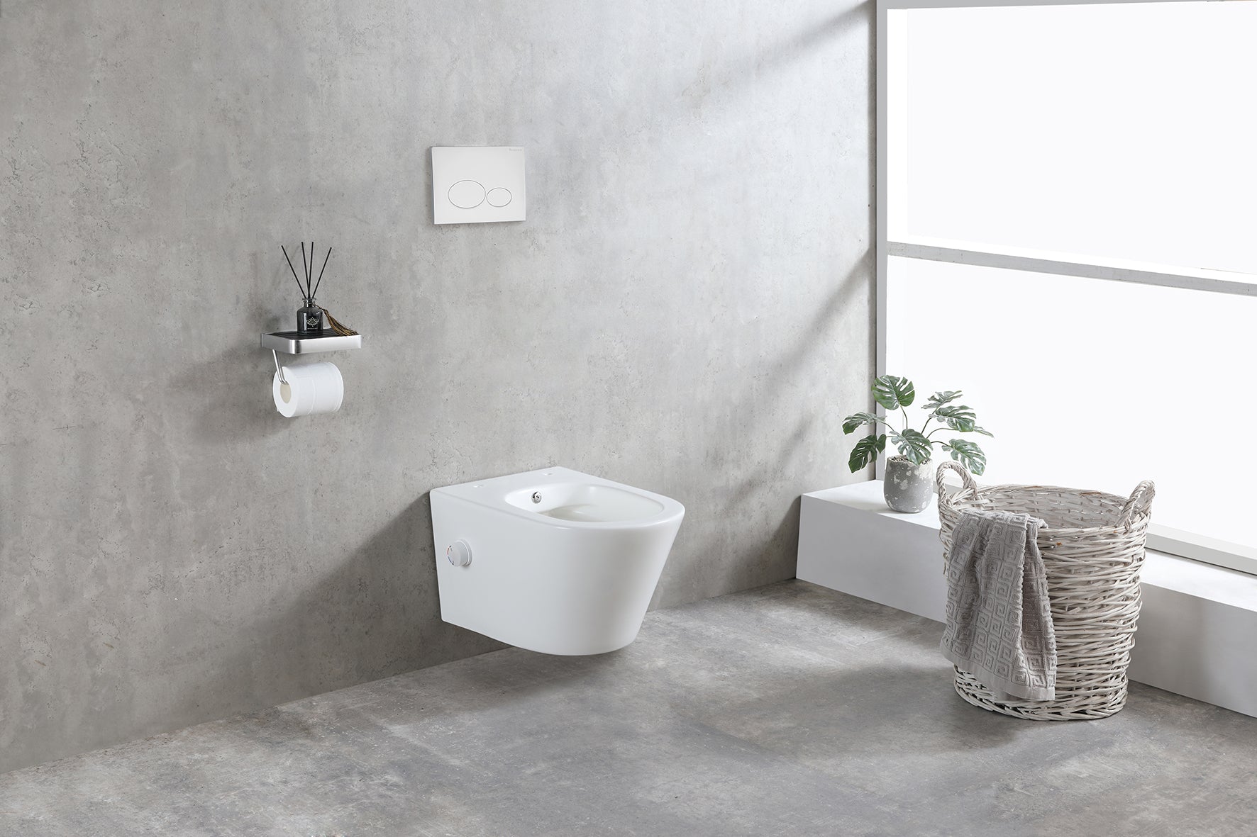 Wiesbaden Vesta wandcloset rimless met bidetkraan warm en koud water mat wit
