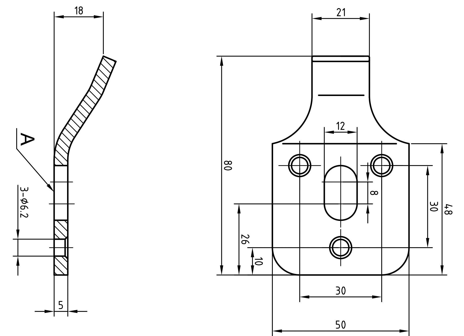 Maattekening Bevestigingshaak 3/8''fontein (per stuk) gegalv.