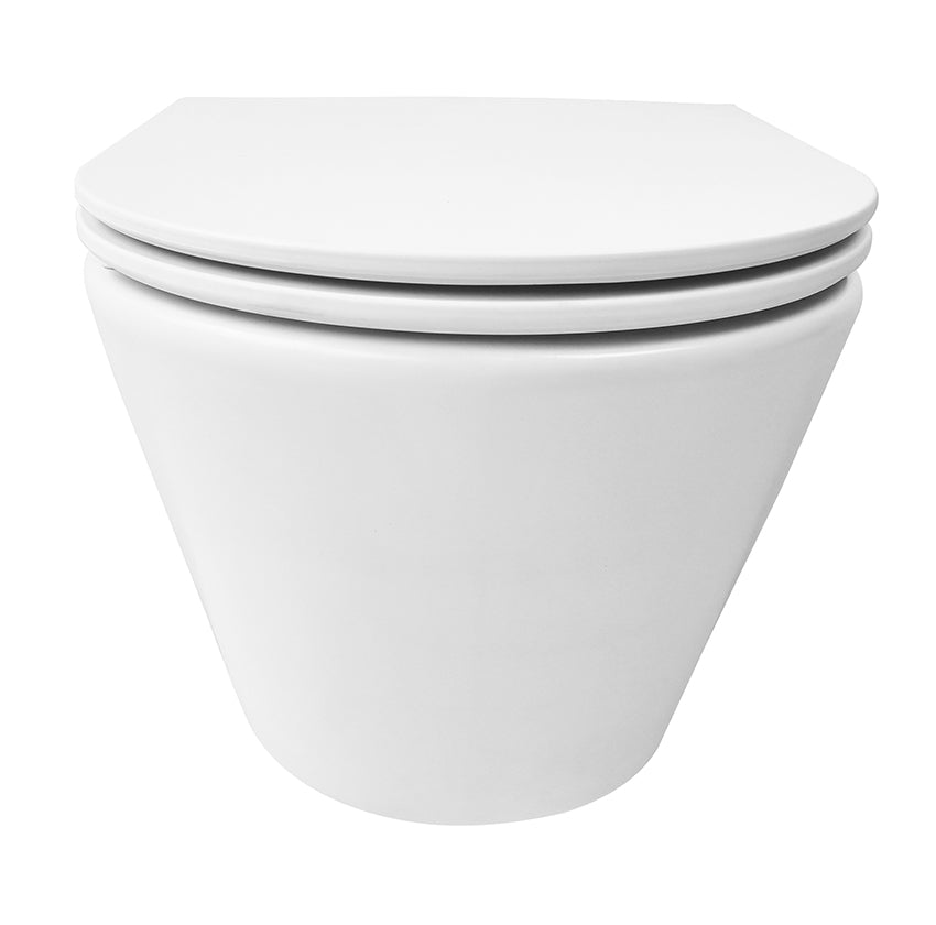 Wiesbaden Vesta Tornado flush wandcloset rimless met Flatline toiletzitting softclose en quick release mat wit