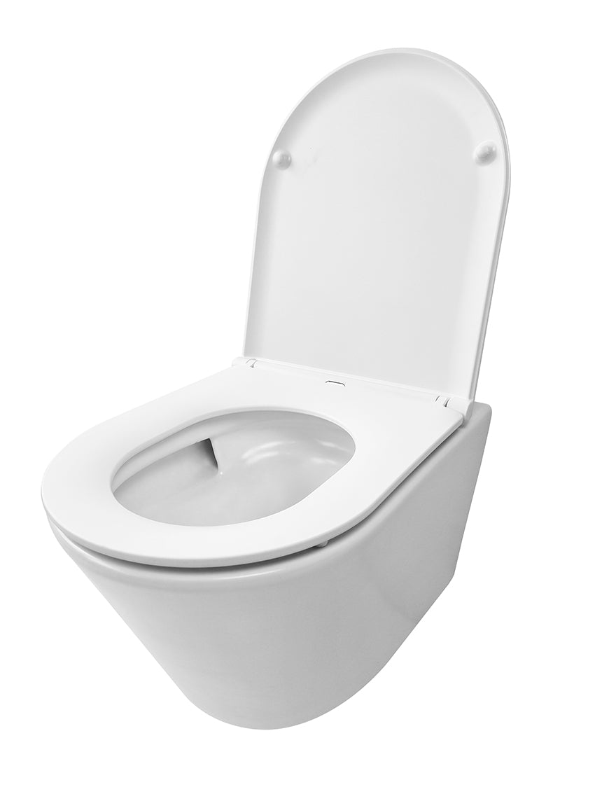 Wiesbaden Vesta Tornado flush wandcloset rimless met Flatline toiletzitting softclose en quick release mat wit