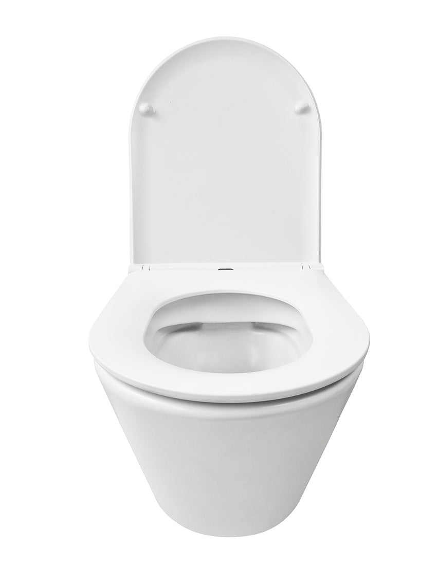 Wiesbaden Vesta wandcloset rimless met Flatline toiletzitting softclose en quick release mat wit