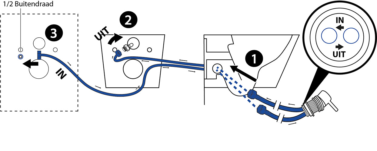 Maattekening Wiesbaden Stereo wandcloset rimless met bidetkraan koudwater mat zwart