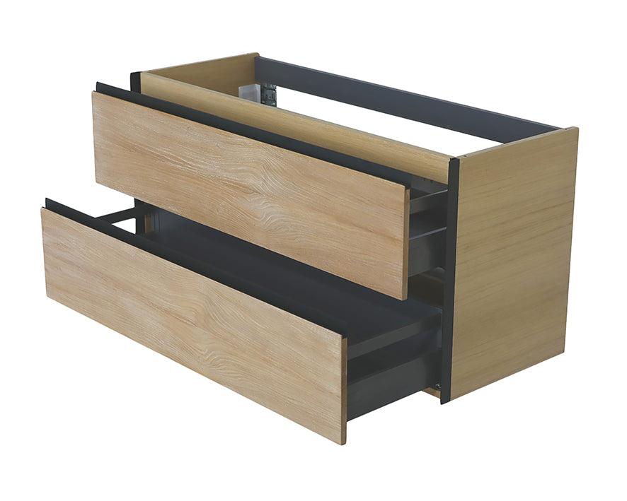 Lotus onderkast met 2 laden 2 uitsparingen 120 x 45,2 cm naturel eik/mat zwart – Wiesbaden – Mat Zwart – Badmeubelen | Dealplein