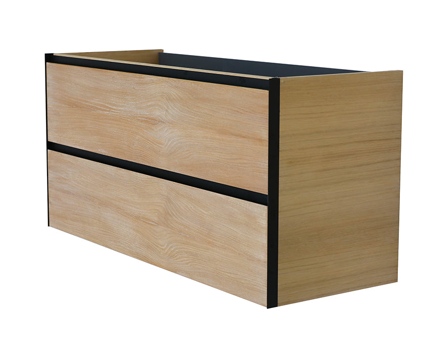 Lotus onderkast met 2 laden 2 uitsparingen 120 x 45,2 cm naturel eik/mat zwart – Wiesbaden – Mat Zwart – Badmeubel | Dealplein