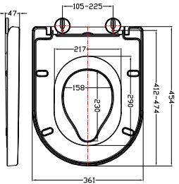 Maattekening Vesta Family toiletzitting met geïntegreerde kinderzitting, softclose en quick release glans wit