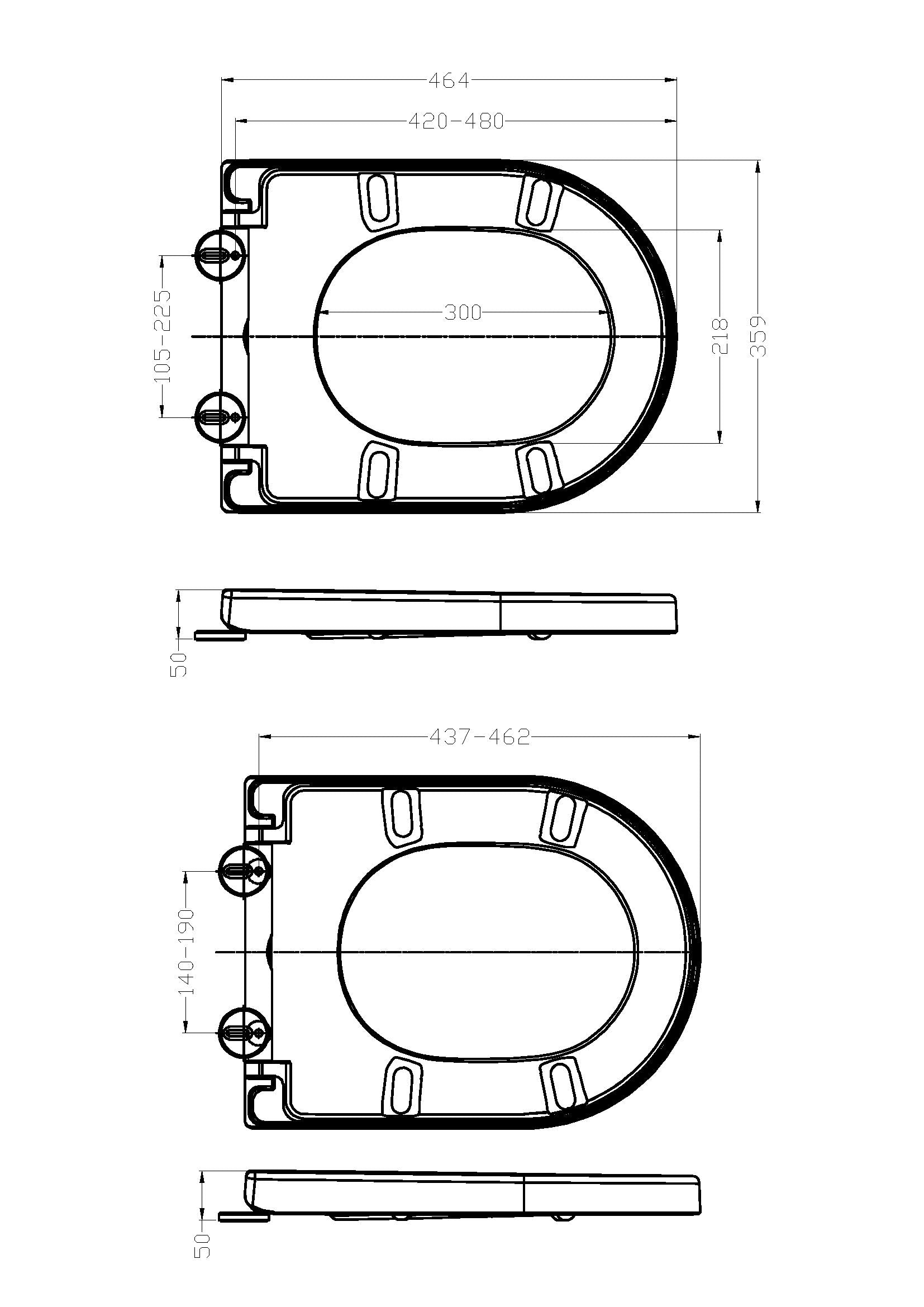 Maattekening Wiesbaden Vesta toiletzitting softclose en quick release mat wit
