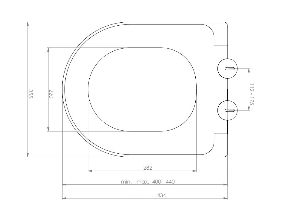 Vesta toiletzitting softclose en quick release mat grijs - maattekening