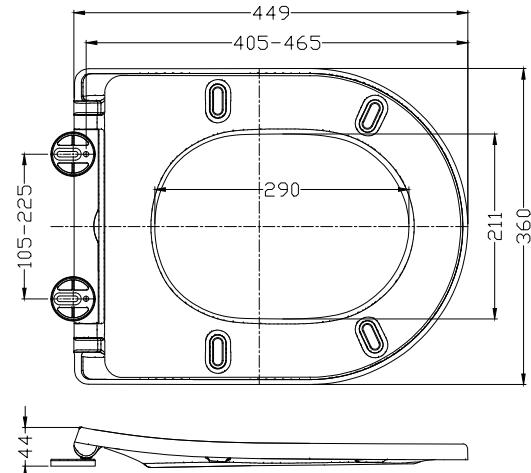 Shade slim toiletzitting softclose en quick release mat grijs - maattekening