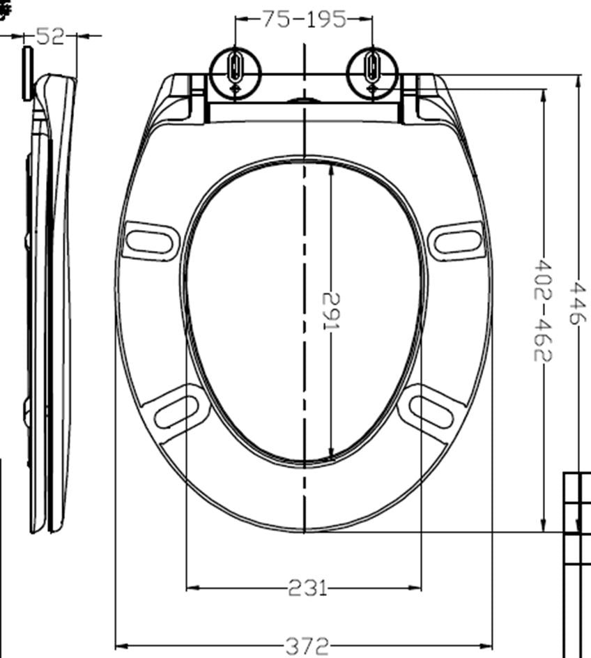Ultimo 3.0 toiletzitting softclose en quick release mat zwart - maattekening