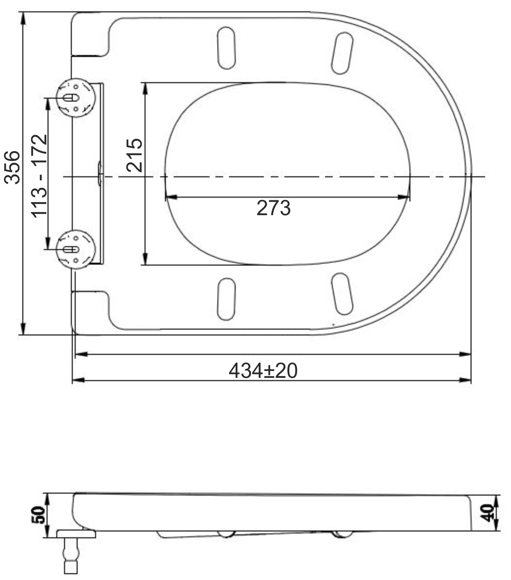 Maattekening Deeline toiletzitting softclose en quick release glans wit