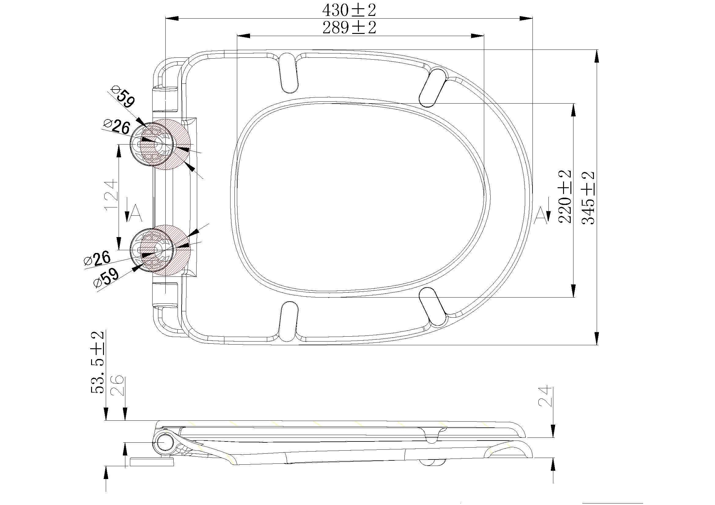 Maattekening Menir toiletzitting softclose en quick release glans wit