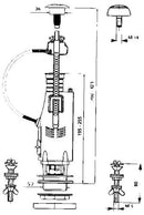 Dualflush spoelgarnituur voor keramisch duoblokreservoir - maattekening
