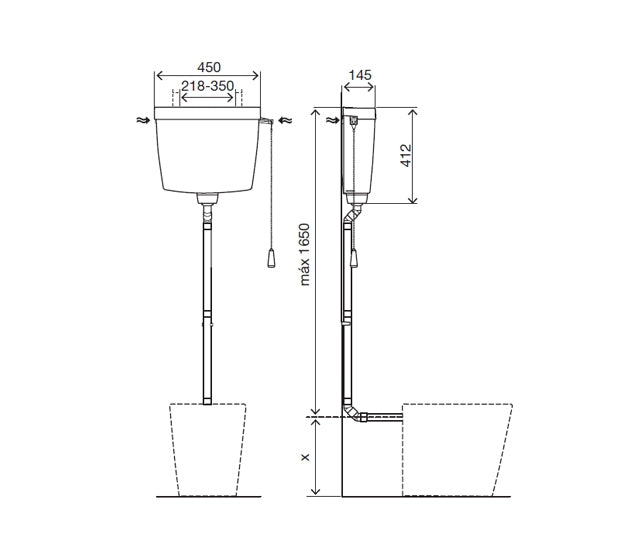 Maattekening Reservoir hooghangend kunststof wit