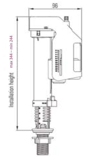 Maattekening Vlotterkraan onderaansluiting 3/8''