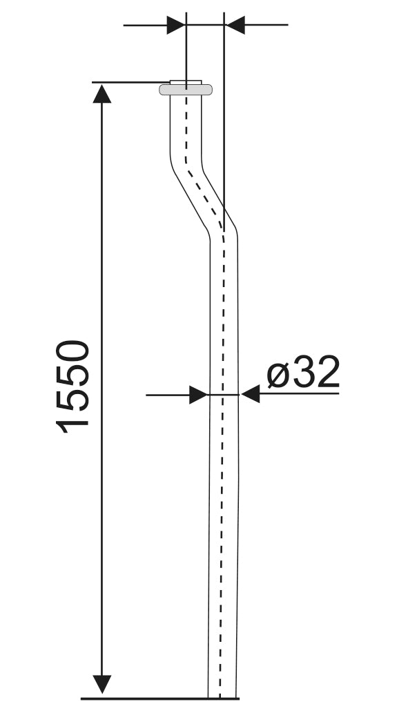Maattekening Valpijp voor hooghangend reservoir universeel 32 mm