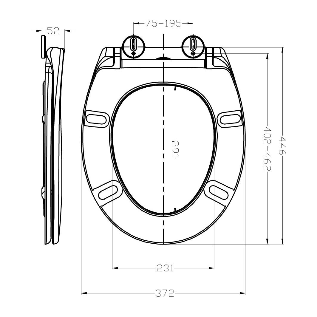 Maattekening Neptunus 2.0 wandcloset rimless met Ultimo 3.0 toiletzitting softclose en quick release glans wit