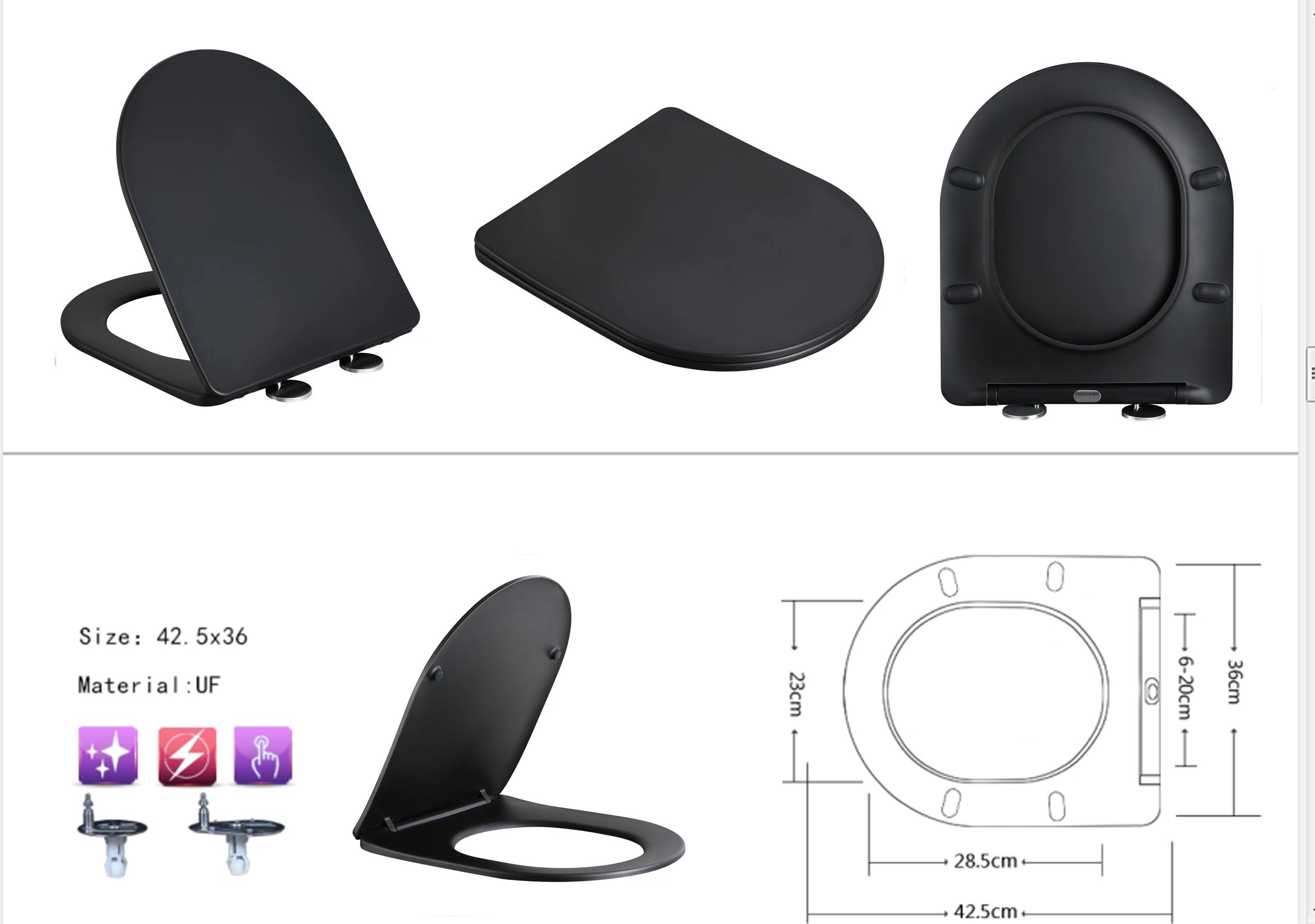 Maattekening Nibiru rimless wandcloset met toiletzitting softclose en quick release mat zwart