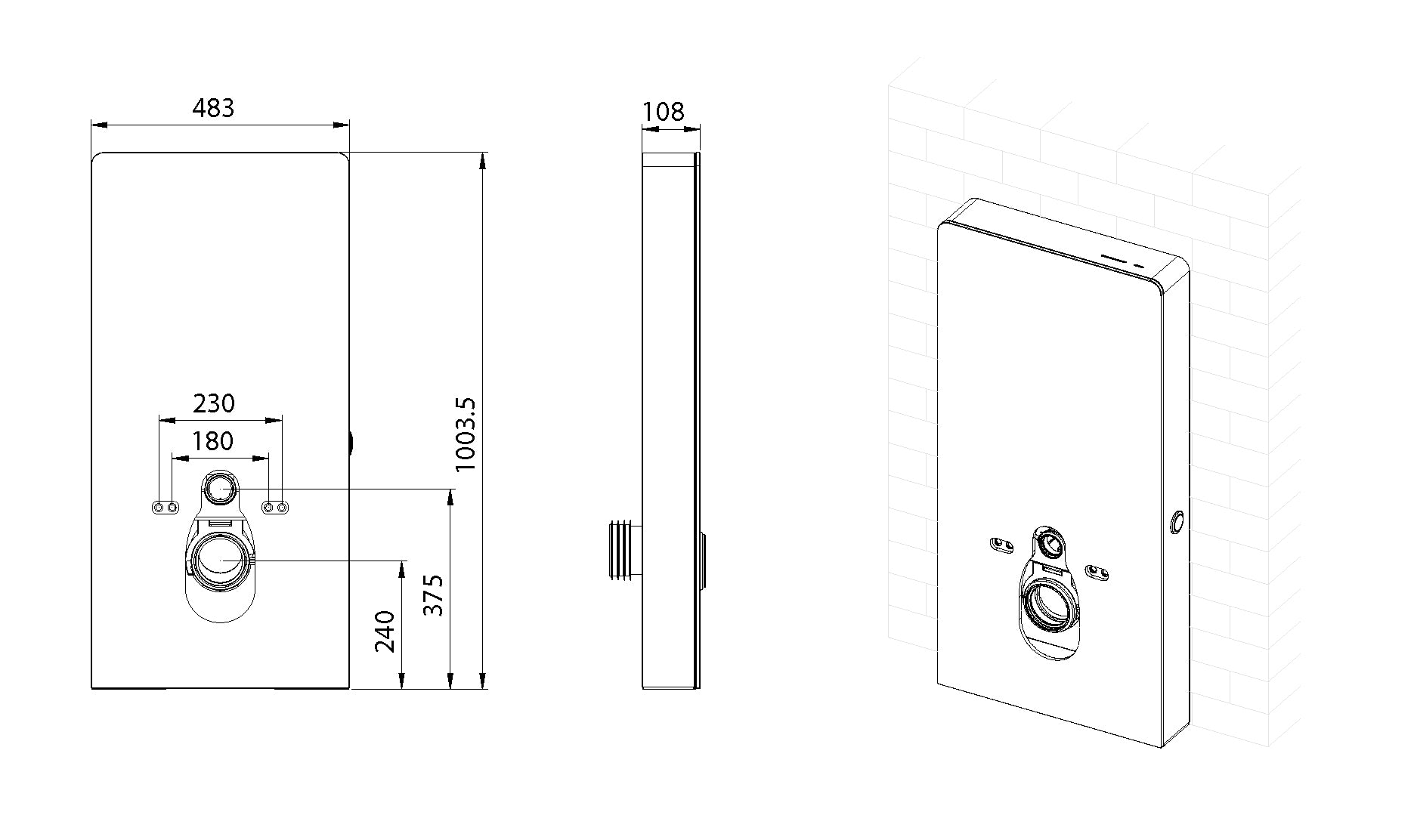 Maattekening Wiesbaden Sensor voorzetreservoir+ombouw zwart