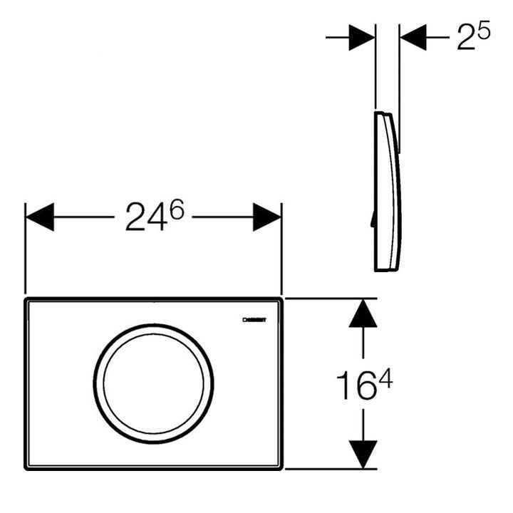 Maattekening Geberit Delta-15 enkele drukplaat wit