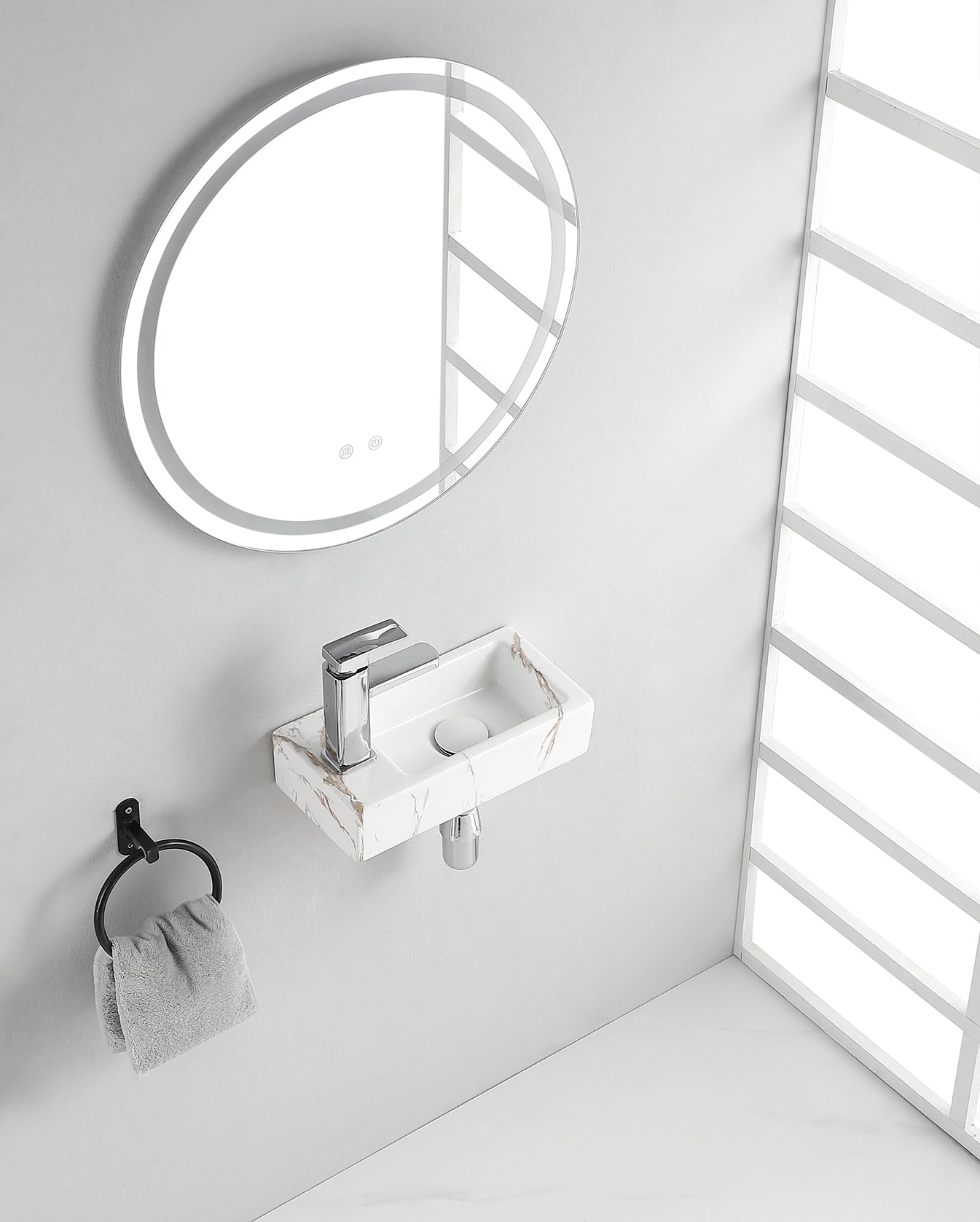 Rhea S mini fontein links 36,5 x 18 x 9 cm keramiek carrara – Wiesbaden – Onbekend – Fonteinen | Dealplein