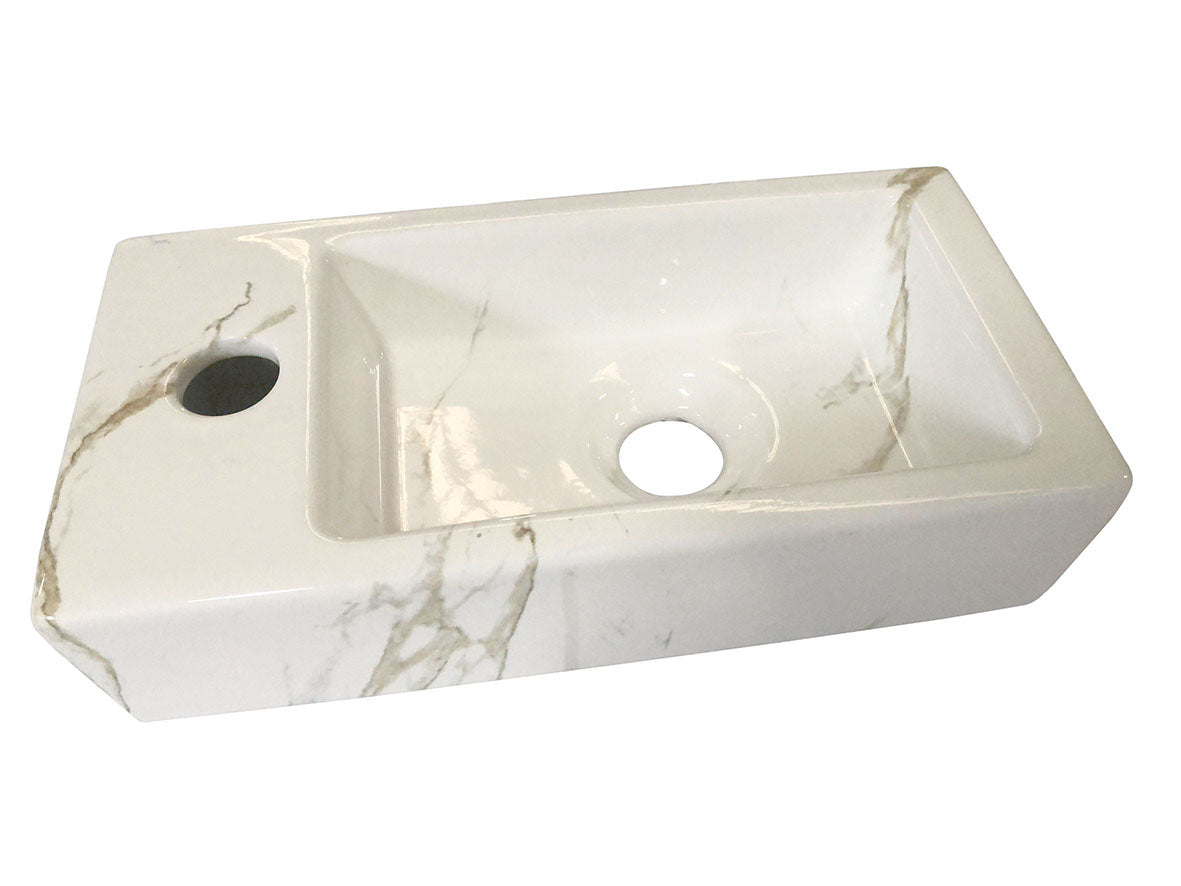 Rhea S mini fontein links 36,5 x 18 x 9 cm keramiek carrara – Wiesbaden – Onbekend – Fonteinen | Dealplein