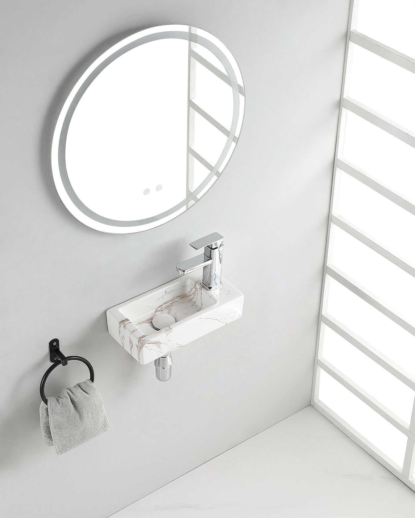 Rhea S mini fontein rechts 36,5 x 18 x 9 cm keramiek carrara – Wiesbaden – Onbekend – Fonteinen | Dealplein