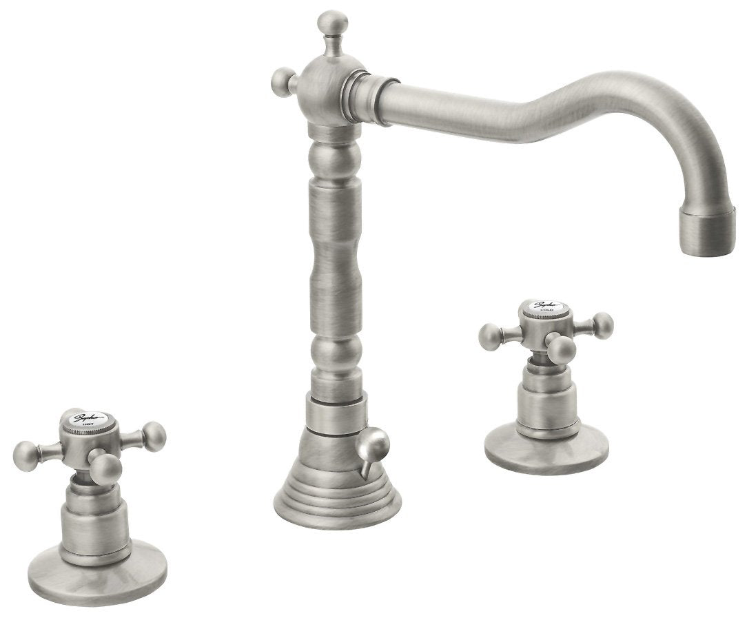 Antea Retro 3-gats Wastafelkraan Messing Met Retro Uitloop Nikkel Met Pop-up - Productfoto