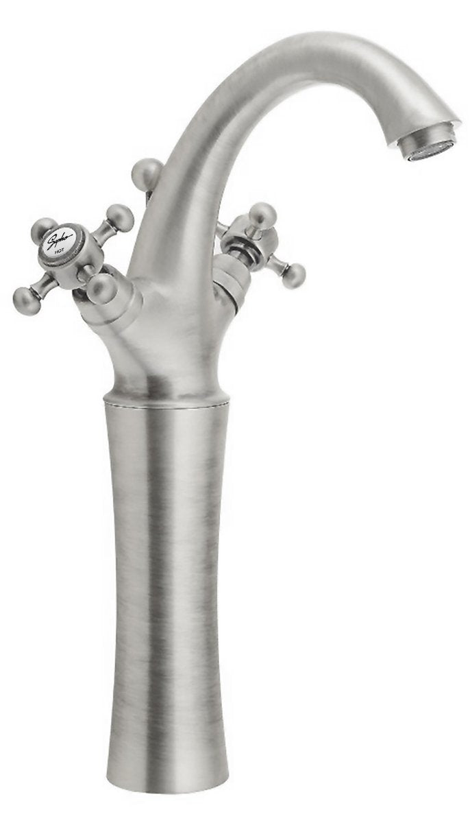Antea Retro Wastafelkraan Messing Hoog H300mm Geborsteld Nikkel Met Pop-up - Productfoto